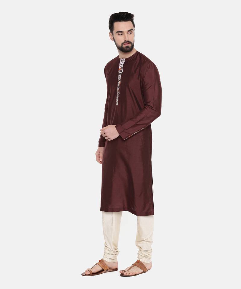 Brown Silk Printed Kurta Set