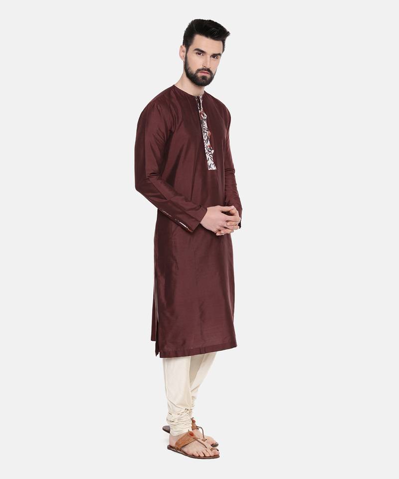Brown Silk Printed Kurta Set