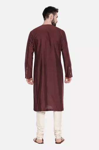 Brown Silk Printed Kurta Set