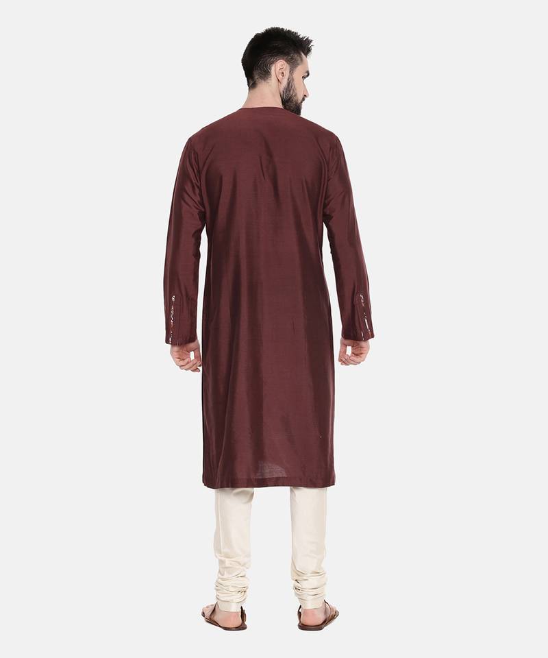 Brown Silk Printed Kurta Set