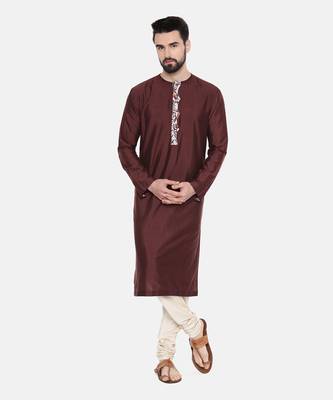 Brown Silk Printed Kurta Set 6
