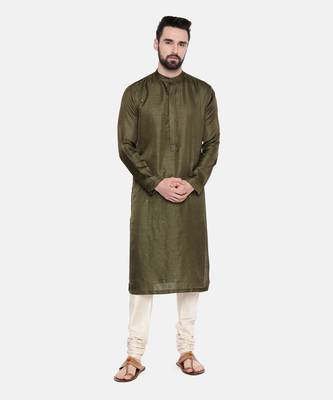 Green Silk Mukesh Kurta Set 1