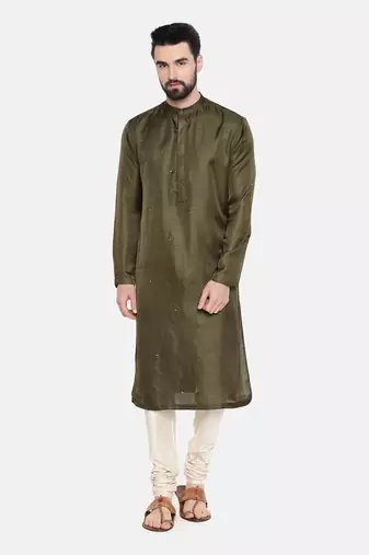 Green Silk Mukesh Kurta Set