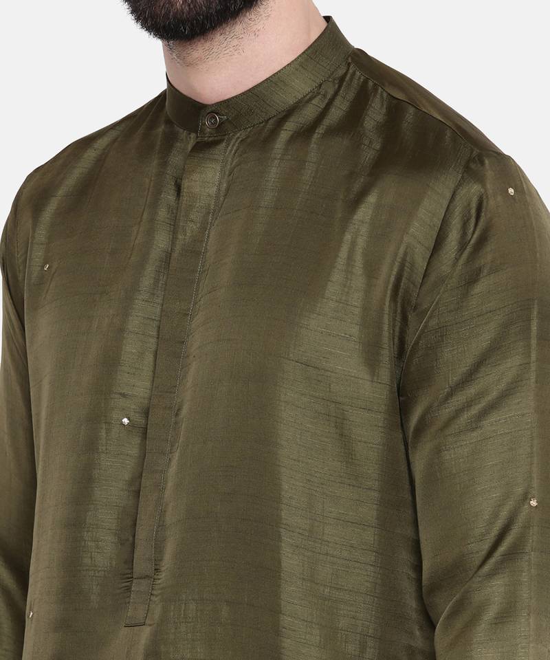 Green Silk Mukesh Kurta Set