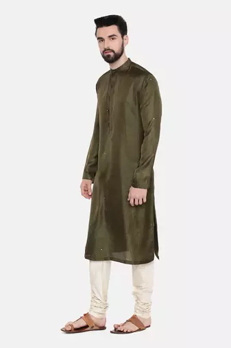 Green Silk Mukesh Kurta Set