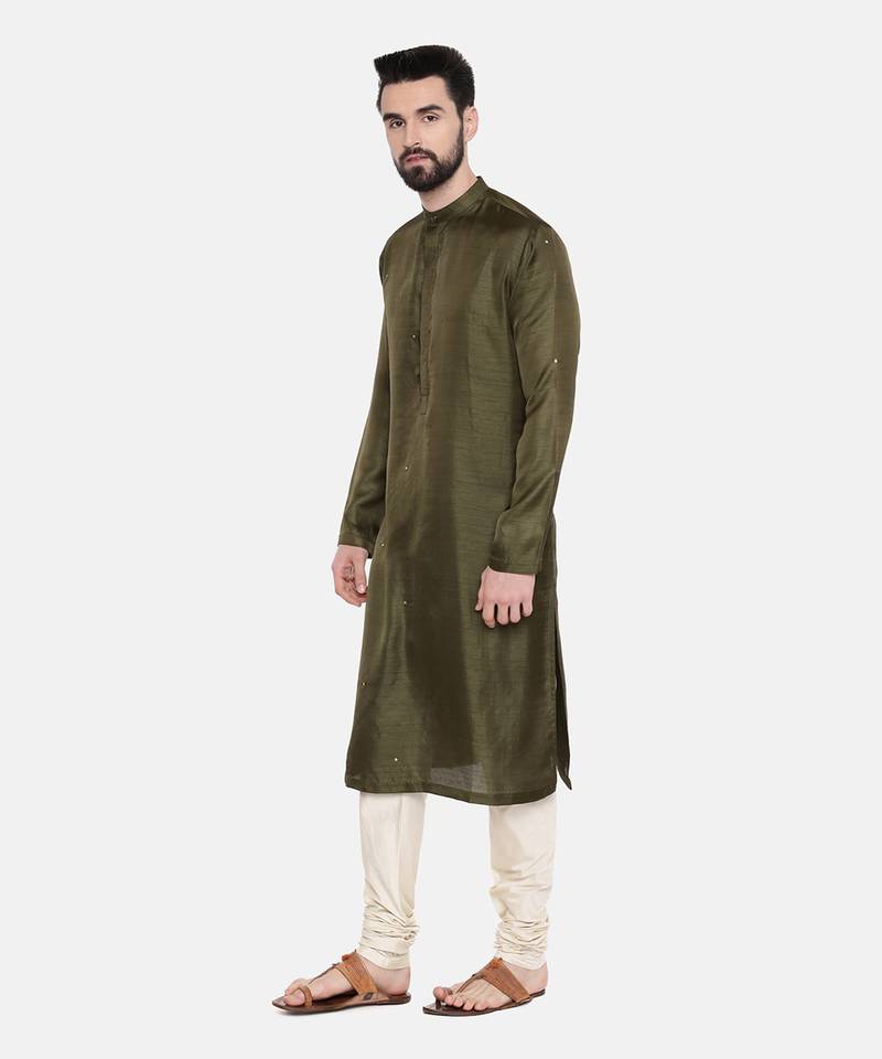 Green Silk Mukesh Kurta Set