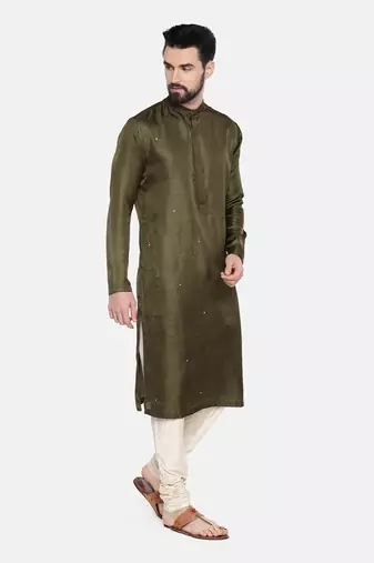 Green Silk Mukesh Kurta Set