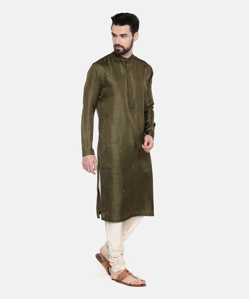 Green Silk Mukesh Kurta Set