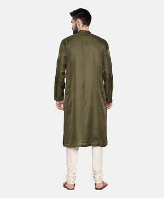 Green Silk Mukesh Kurta Set 6