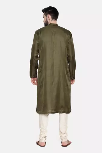 Green Silk Mukesh Kurta Set