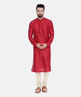 Red Silk Mukesh Kurta Set 1