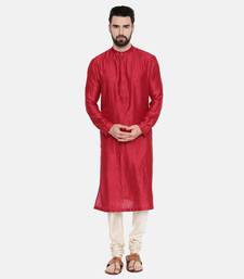 Red Silk Mukesh Kurta Set