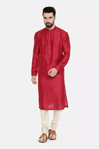 Red Silk Mukesh Kurta Set