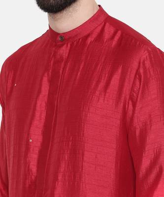 Red Silk Mukesh Kurta Set 3