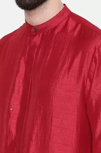 Red Silk Mukesh Kurta Set