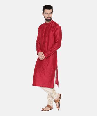 Red Silk Mukesh Kurta Set 4