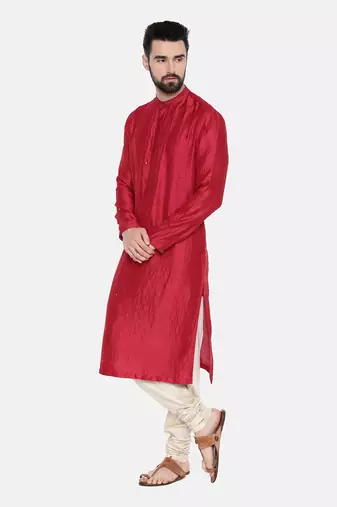 Red Silk Mukesh Kurta Set