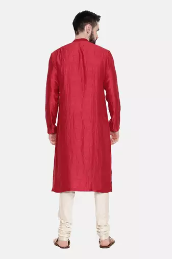 Red Silk Mukesh Kurta Set