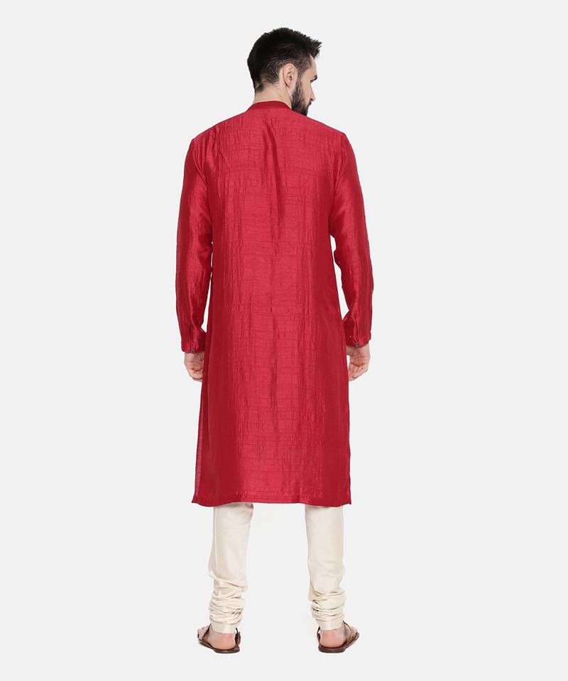 Red Silk Mukesh Kurta Set