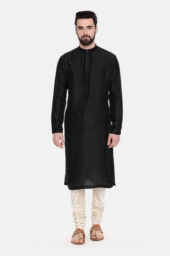 Black Silk Mukesh Kurta Set