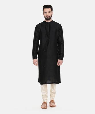Black Silk Mukesh Kurta Set 1