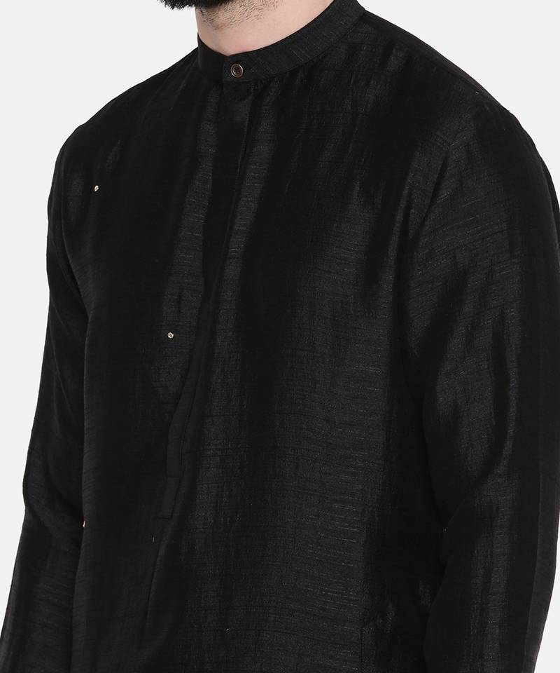 Black Silk Mukesh Kurta Set