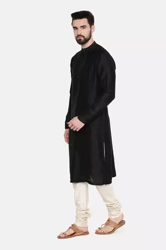Black Silk Mukesh Kurta Set