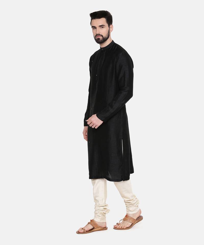 Black Silk Mukesh Kurta Set