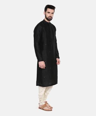 Black Silk Mukesh Kurta Set 4