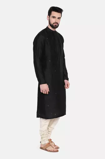 Black Silk Mukesh Kurta Set