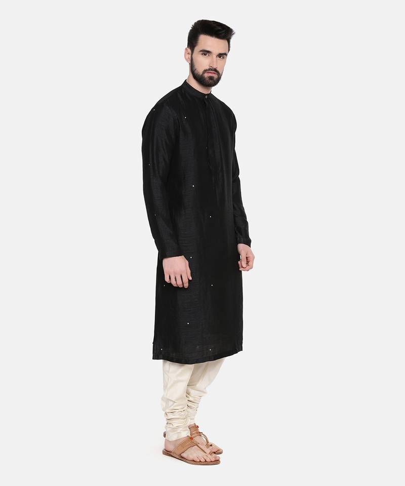 Black Silk Mukesh Kurta Set