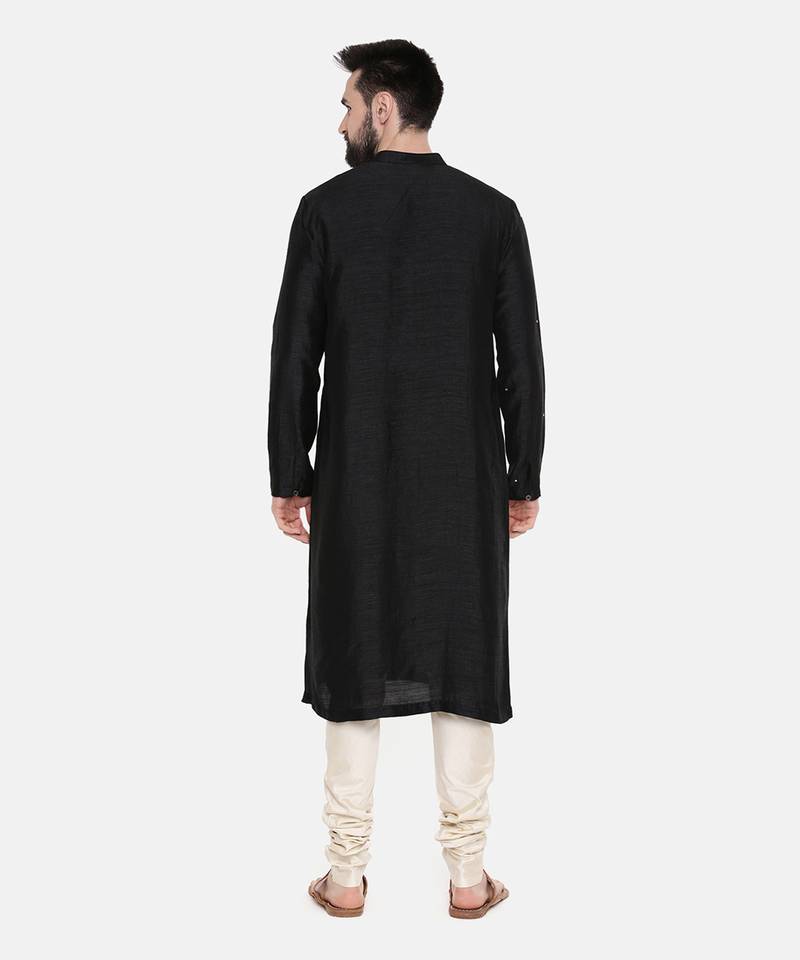 Black Silk Mukesh Kurta Set