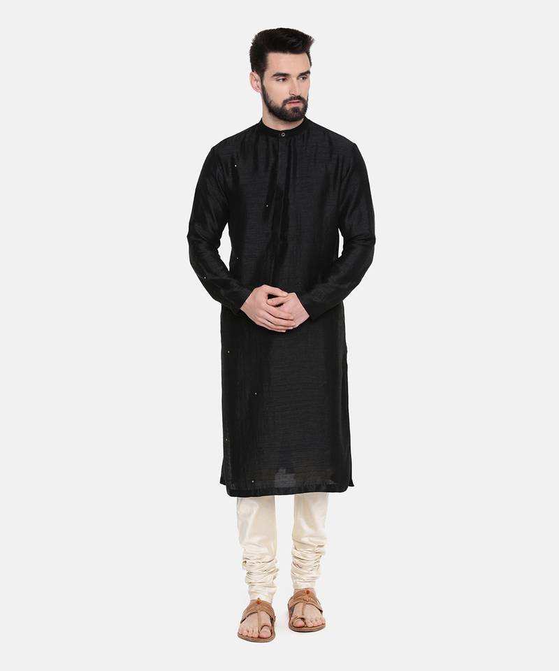 Black Silk Mukesh Kurta Set