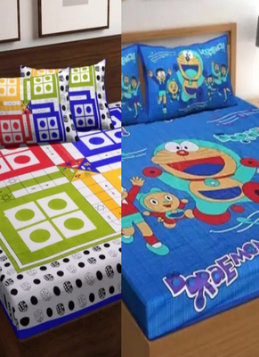 Set of two 100% cotton double bedsheets with 4 pillow covers (90x100 inch) 1