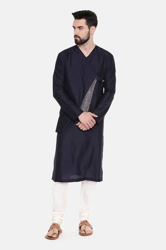 Silk Blue Cut Away Print Kurta Set