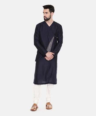 Silk Blue Cut Away Print Kurta Set 1