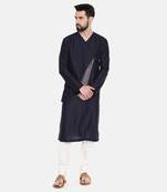 Silk Blue Cut Away Print Kurta Set