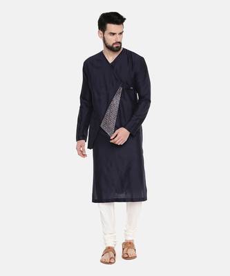Silk Blue Cut Away Print Kurta Set 2