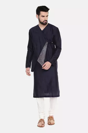 Silk Blue Cut Away Print Kurta Set