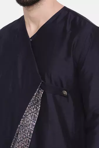 Silk Blue Cut Away Print Kurta Set