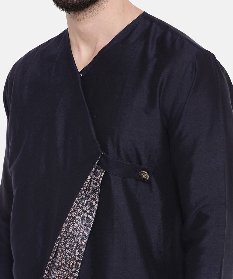 Silk Blue Cut Away Print Kurta Set