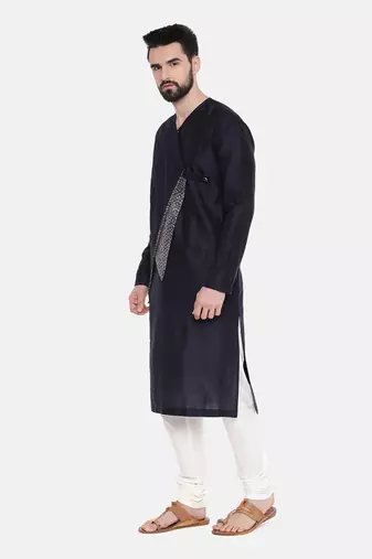 Silk Blue Cut Away Print Kurta Set