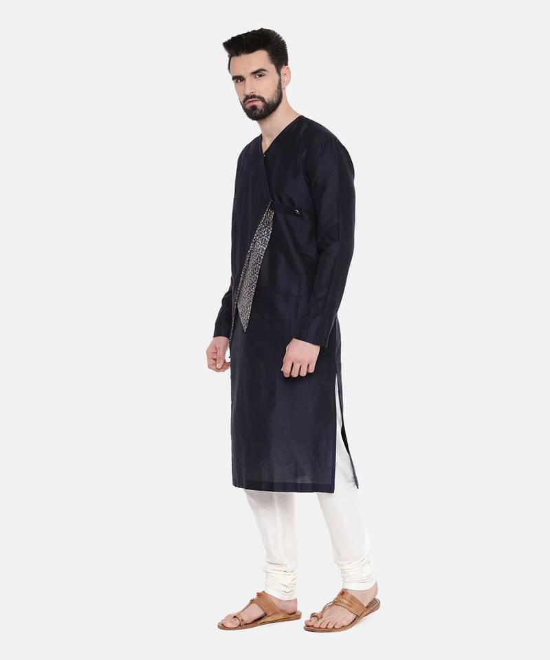 Silk Blue Cut Away Print Kurta Set