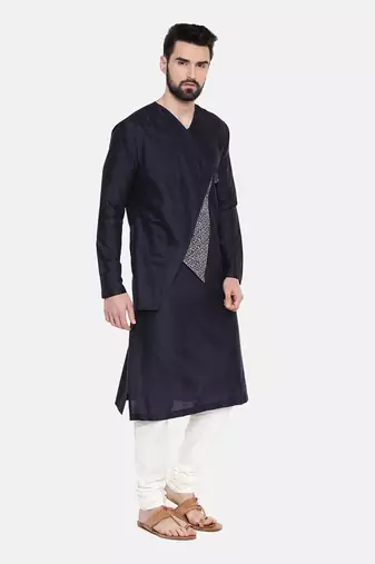 Silk Blue Cut Away Print Kurta Set