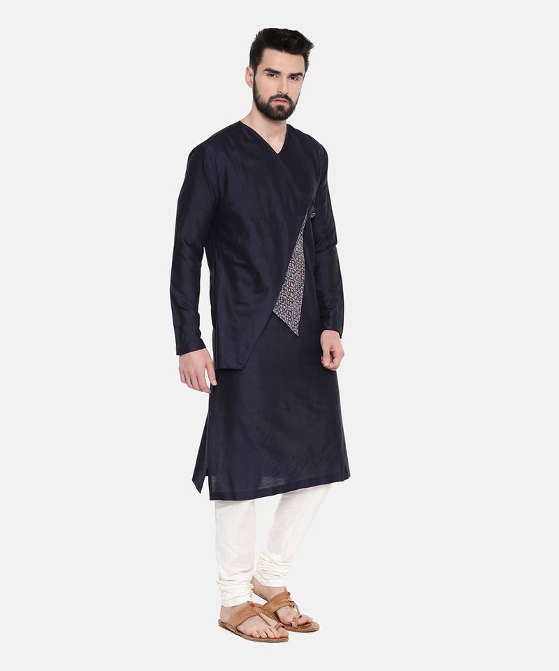 Silk Blue Cut Away Print Kurta Set
