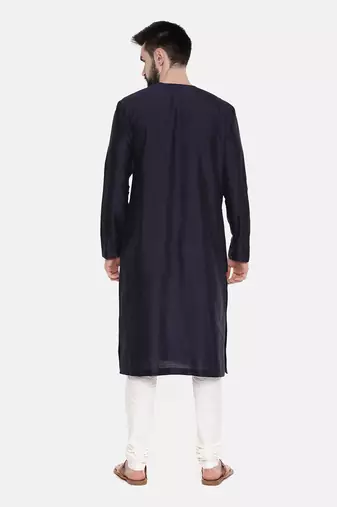 Silk Blue Cut Away Print Kurta Set