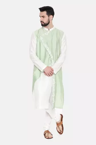 Ivory Pastel Green Emb Kurta Set
