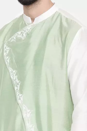 Ivory Pastel Green Emb Kurta Set