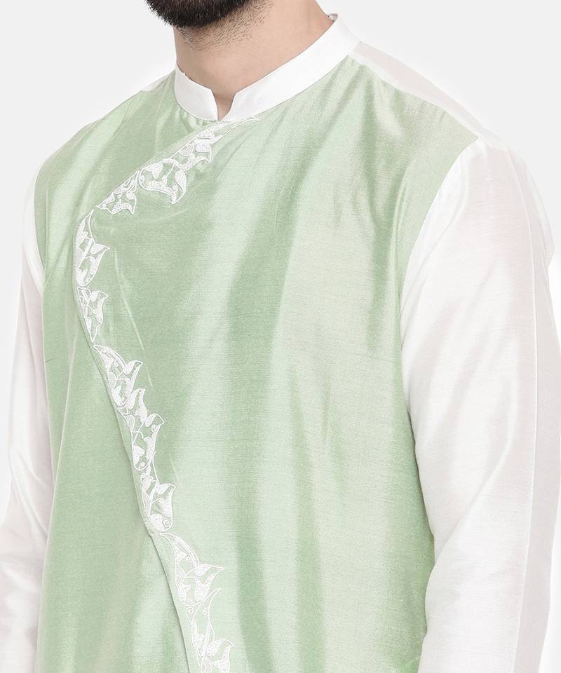 Ivory Pastel Green Emb Kurta Set