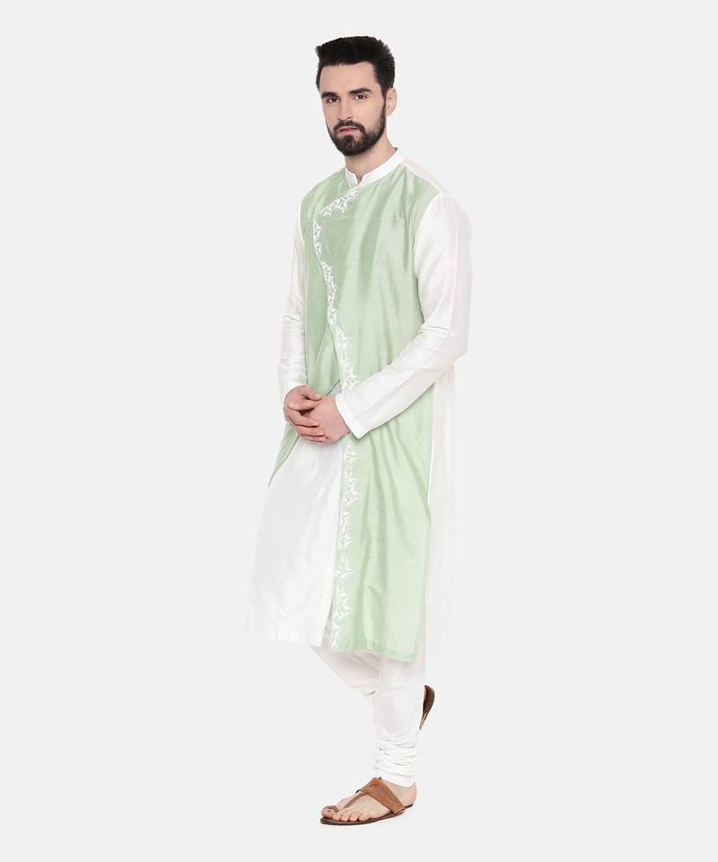 Ivory Pastel Green Emb Kurta Set